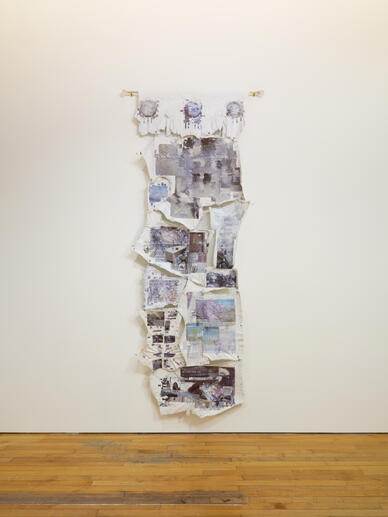 "oh, to not be perceived" 48 x 111 in, acrylic transfer on cotton, 2025